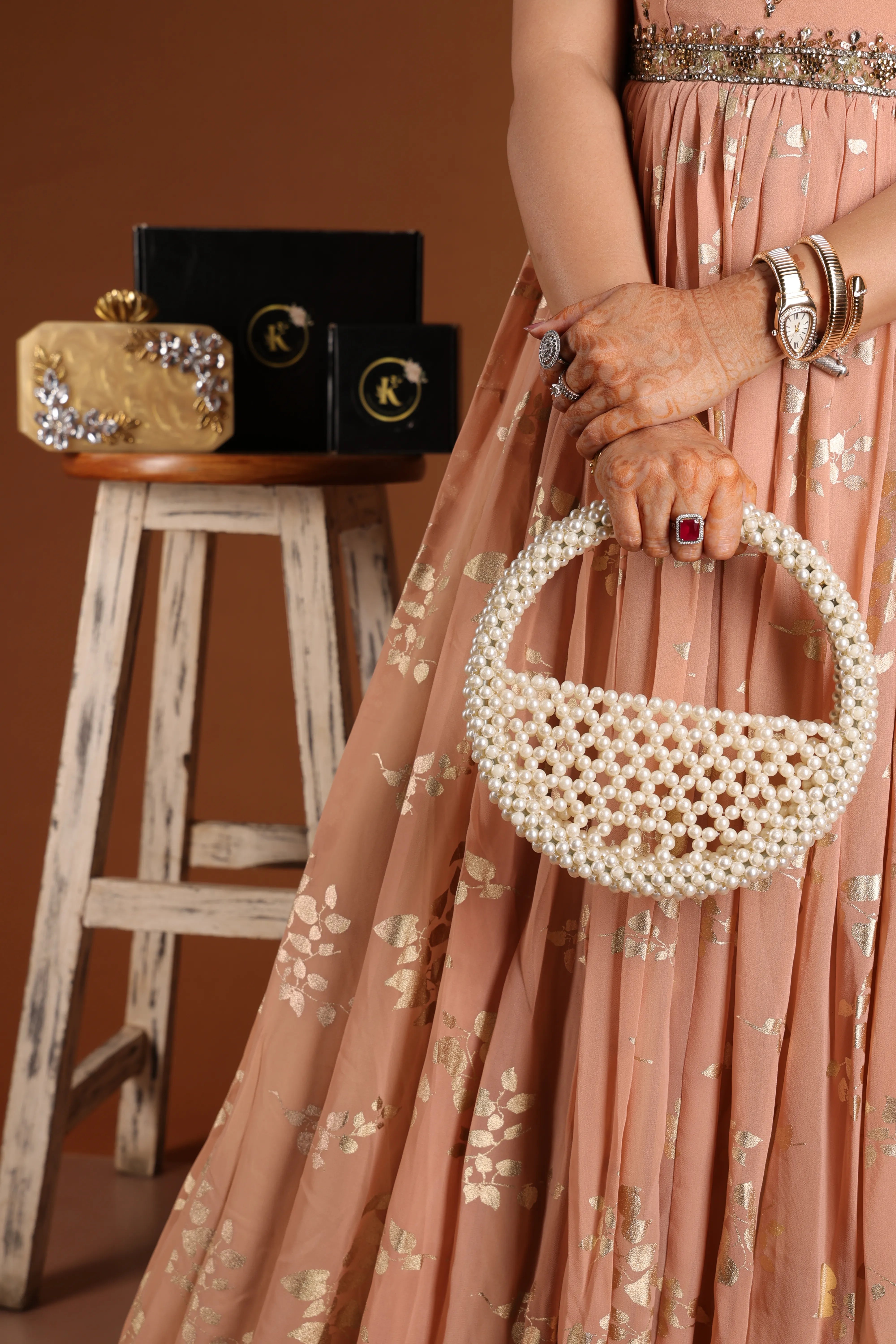 Pearled petal Rounded Clutch