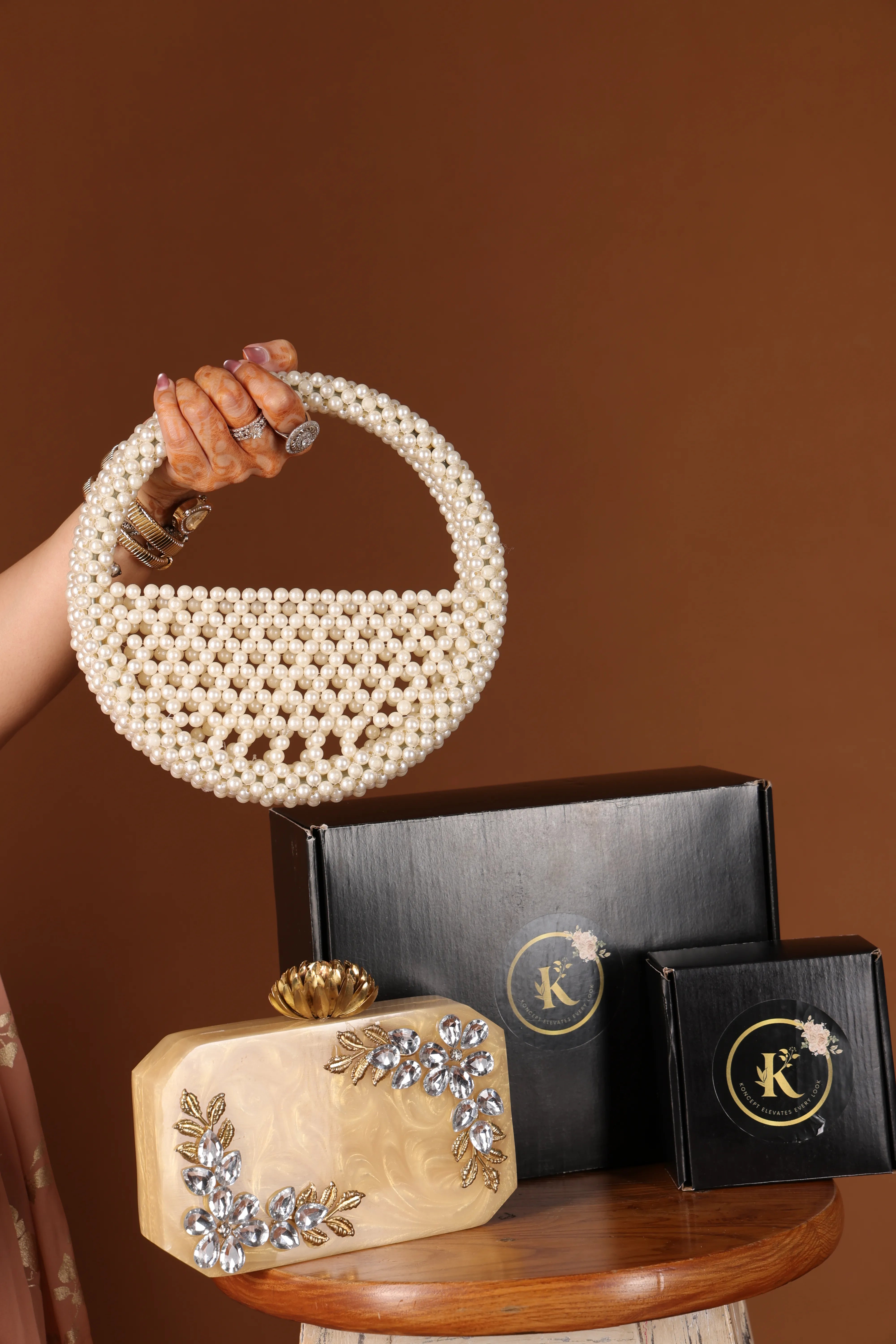 Pearled petal Rounded Clutch