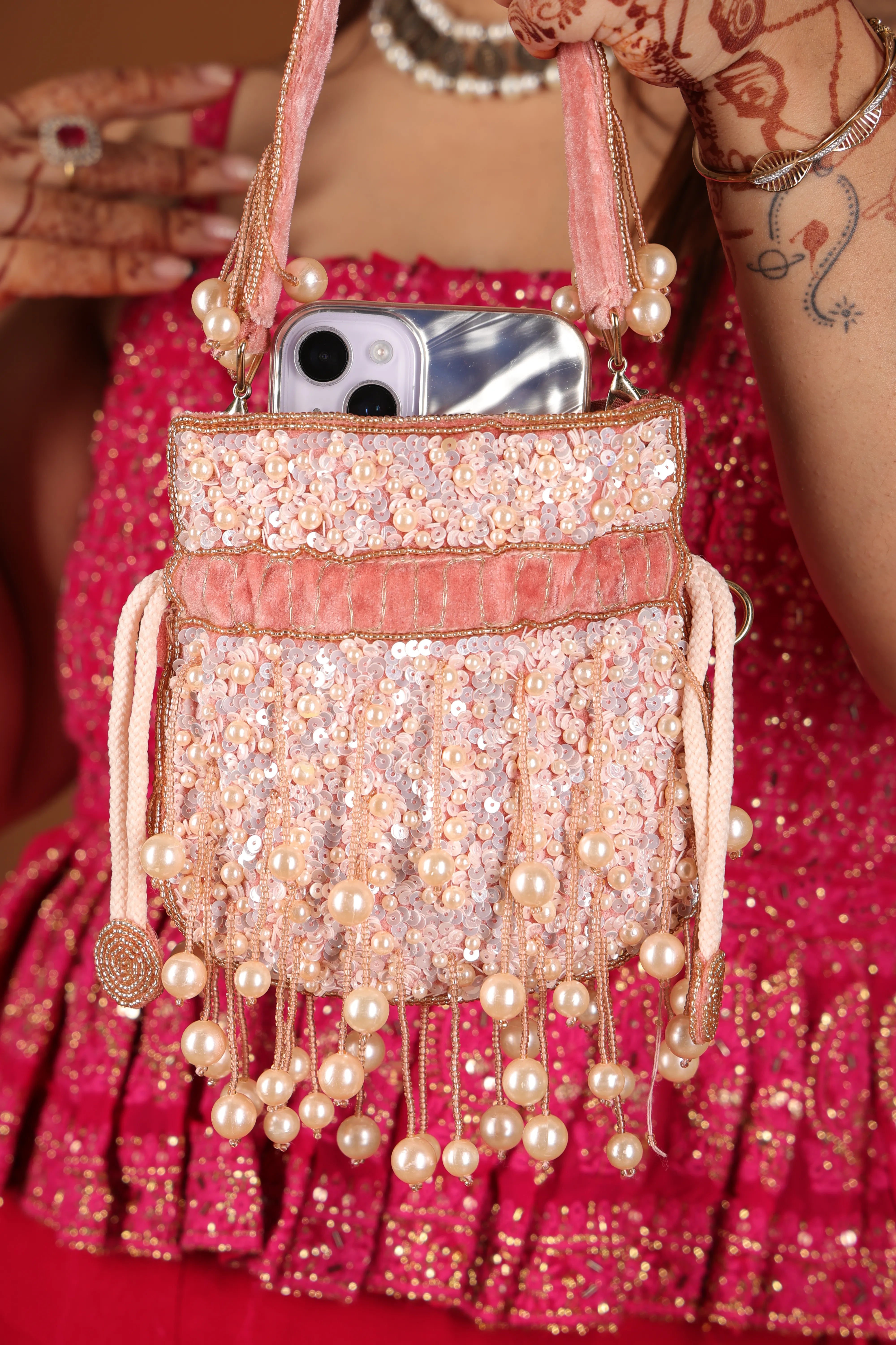 Rose Oyester Embellished Potli